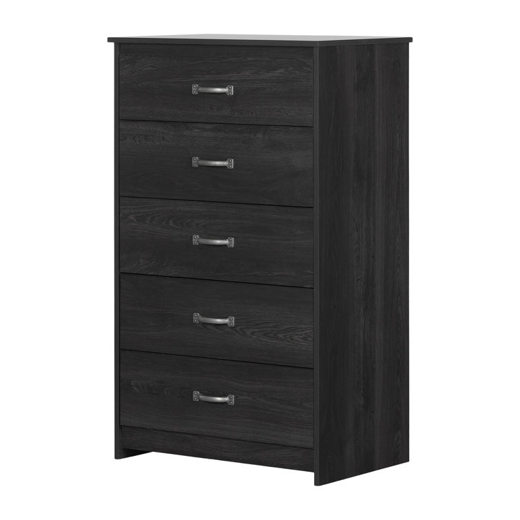 Gray Oak Vertical 5-Drawer Chest with Metal Handles