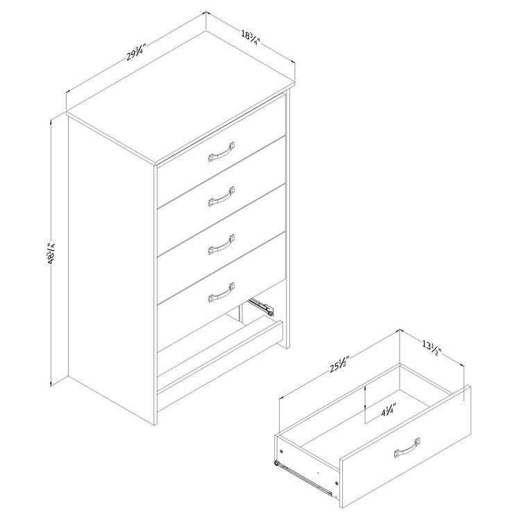 Weathered Oak Vertical 5-Drawer Dresser with Metal Handles