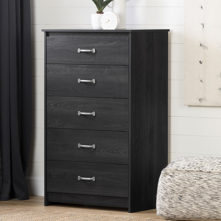 Gray Oak Vertical 5-Drawer Chest with Metal Handles
