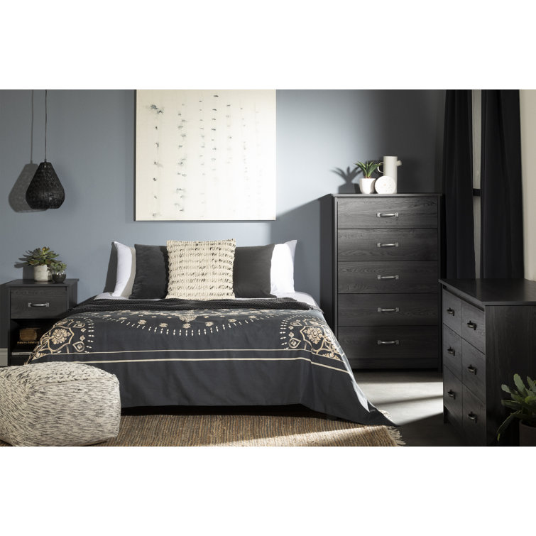 Gray Oak Vertical 5-Drawer Chest with Metal Handles
