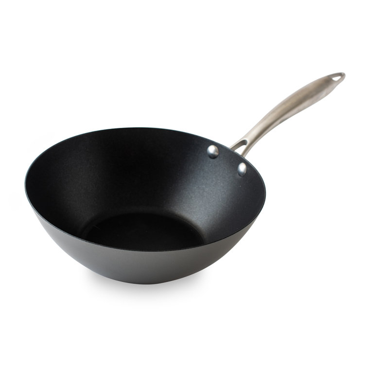 10-Inch Black Non-Stick Aluminum Wok with Stainless Steel Handle