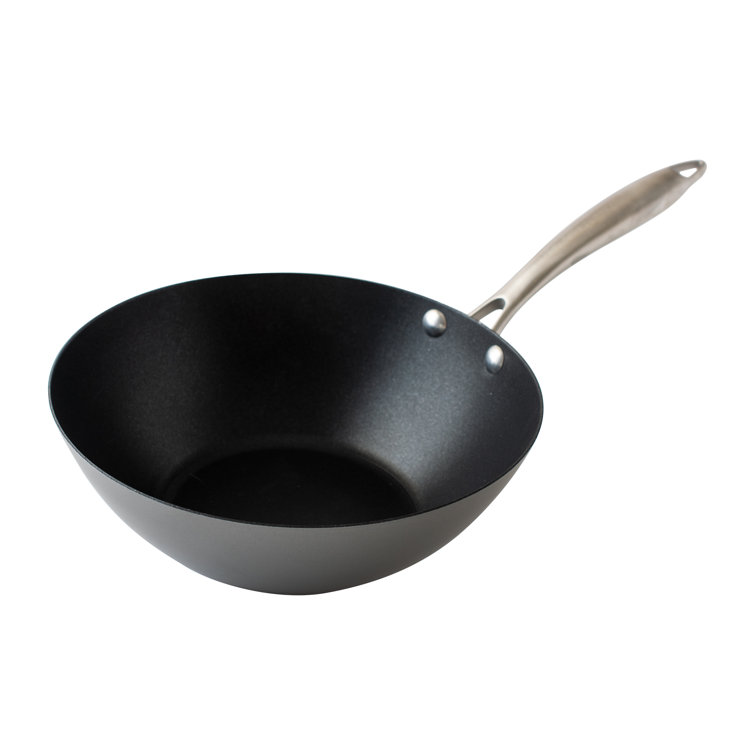 10-Inch Black Non-Stick Aluminum Wok with Stainless Steel Handle