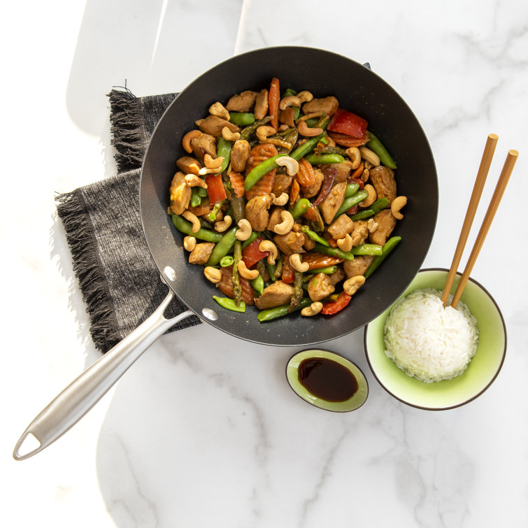 10-Inch Black Non-Stick Aluminum Wok with Stainless Steel Handle