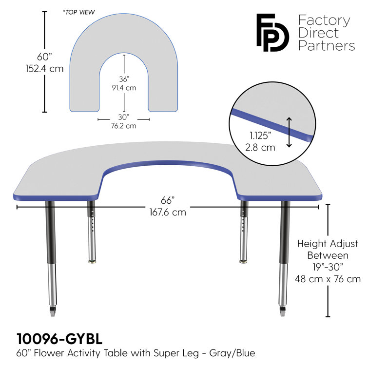 Gray and Blue Adjustable Horseshoe Activity Table with Metal Legs
