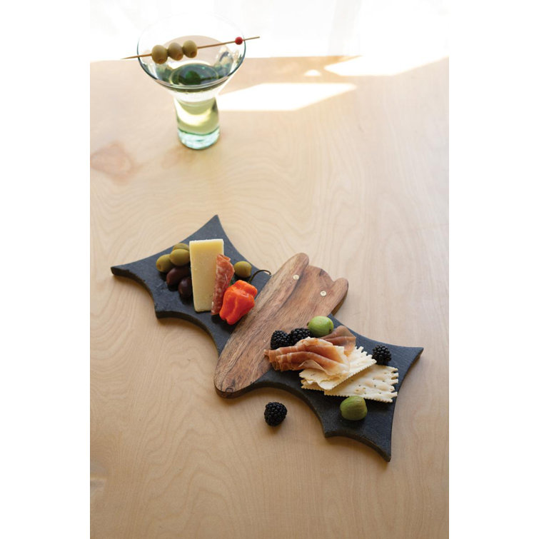 Acacia Wood and Marble Bat-Shaped Cheese Board