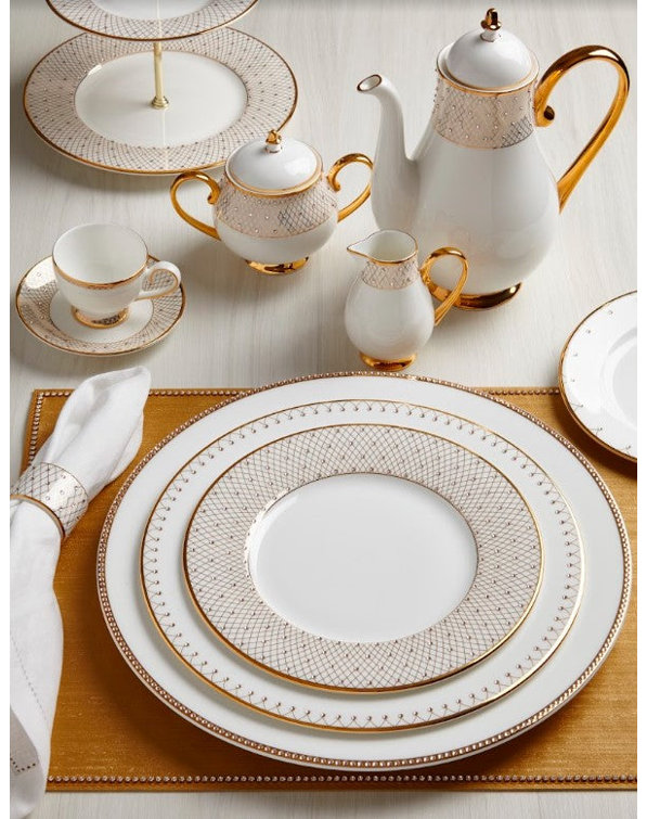 Gold and White Bone China Espresso Cup with Saucer