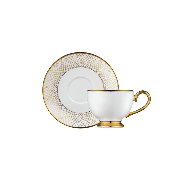 Gold and White Bone China Espresso Cup with Saucer