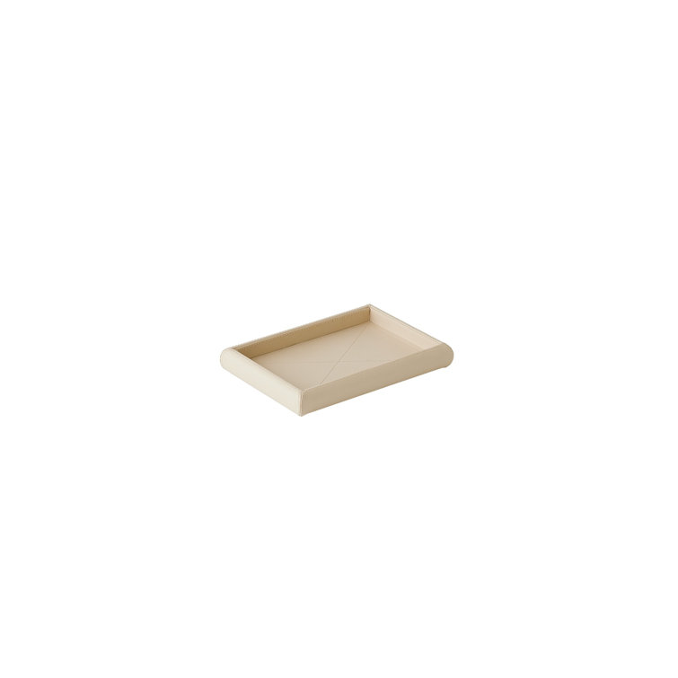 Small Beige Hand-Stitched Leather Tray