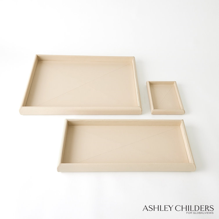 Small Beige Hand-Stitched Leather Tray