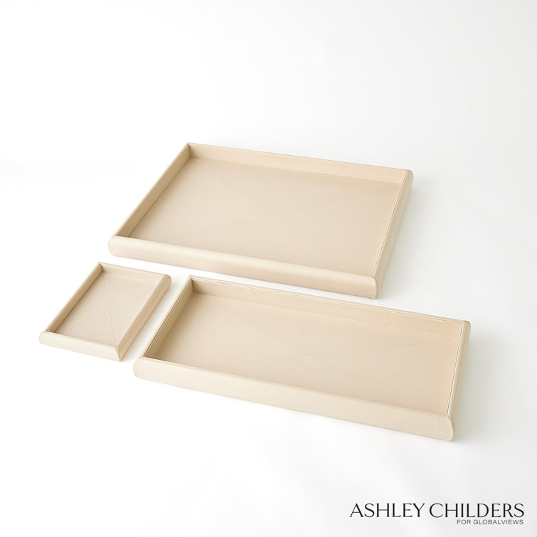 Small Beige Hand-Stitched Leather Tray