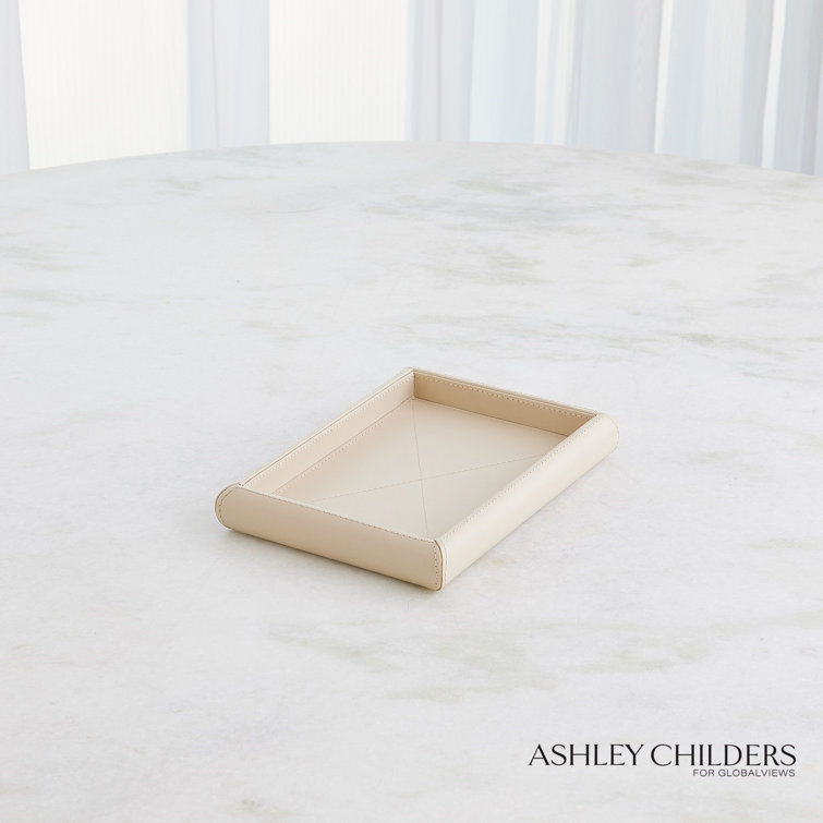 Small Beige Hand-Stitched Leather Tray