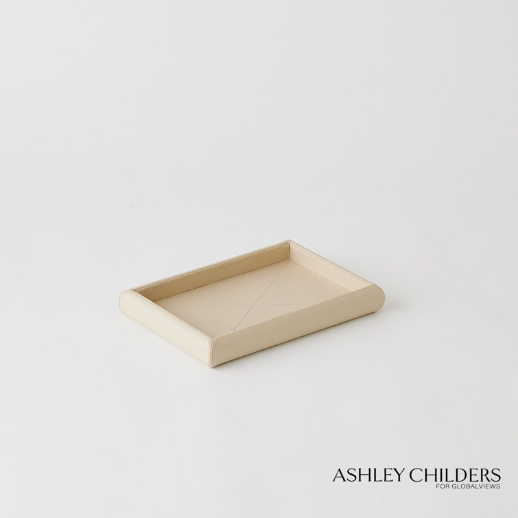 Small Beige Hand-Stitched Leather Tray