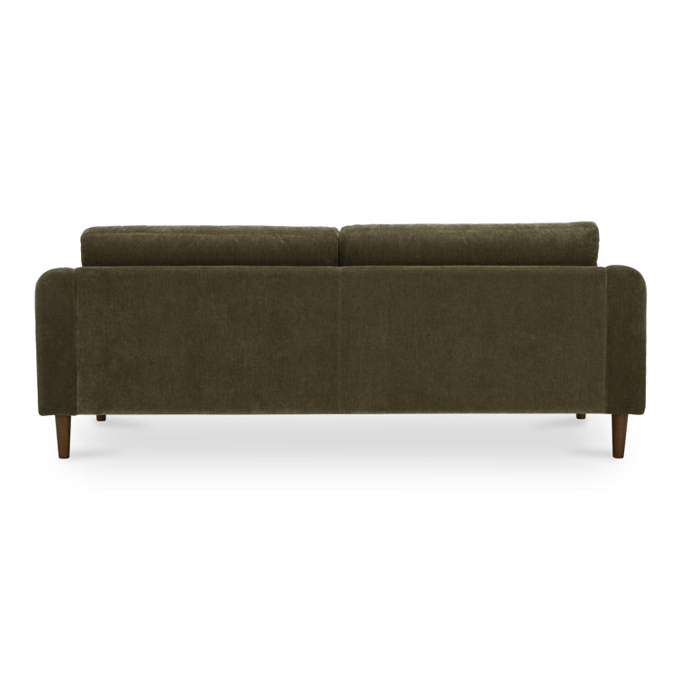 Green Polyester Pillow Back Sofa with Brown Wood Legs