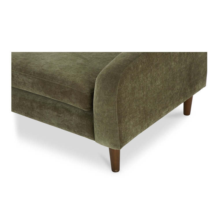 Green Polyester Pillow Back Sofa with Brown Wood Legs