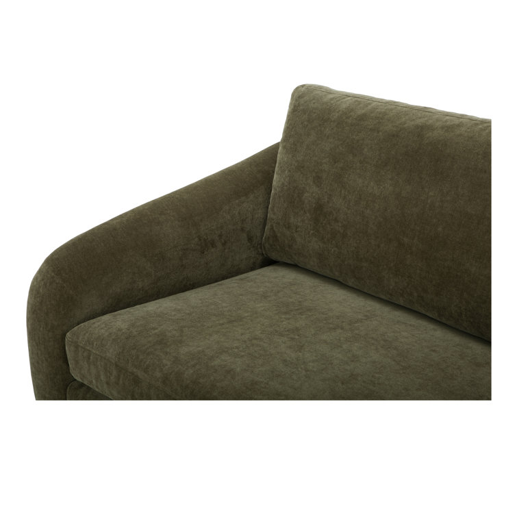 Green Polyester Pillow Back Sofa with Brown Wood Legs