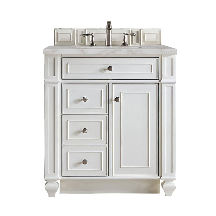 Bright White MDF Single Freestanding Bathroom Vanity with Backsplash