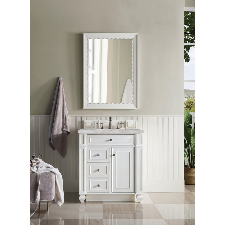 Bright White MDF Single Freestanding Bathroom Vanity with Backsplash