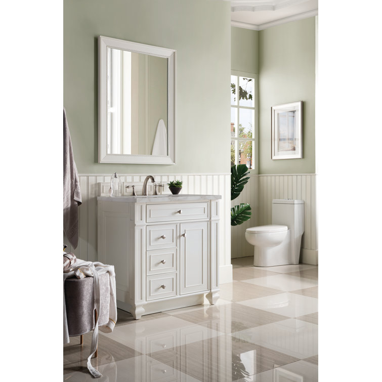 Bright White MDF Single Freestanding Bathroom Vanity with Backsplash