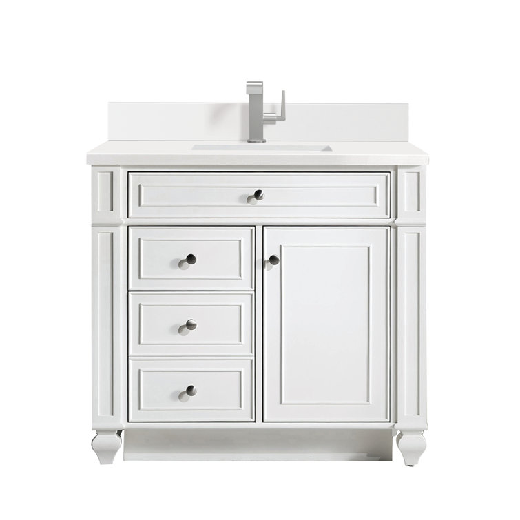 Bright White Plywood Single Vanity with Carrara Marble Top