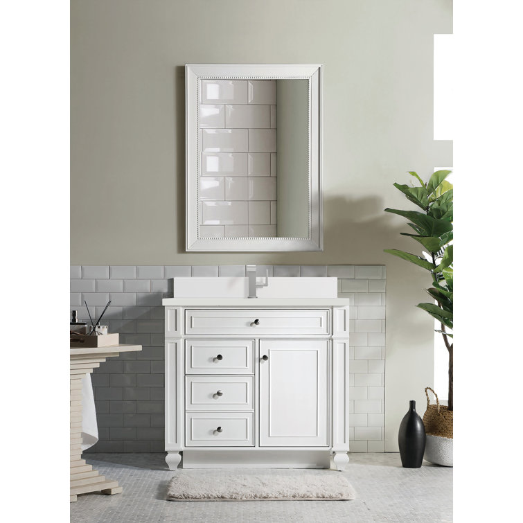 Bright White Plywood Single Vanity with Carrara Marble Top