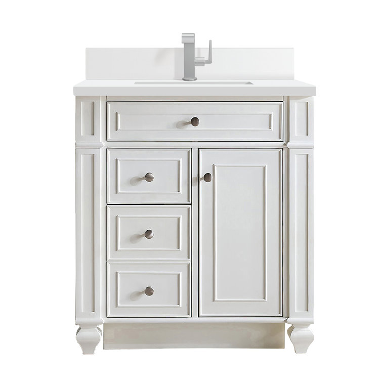 Bright White MDF Single Freestanding Bathroom Vanity with Backsplash