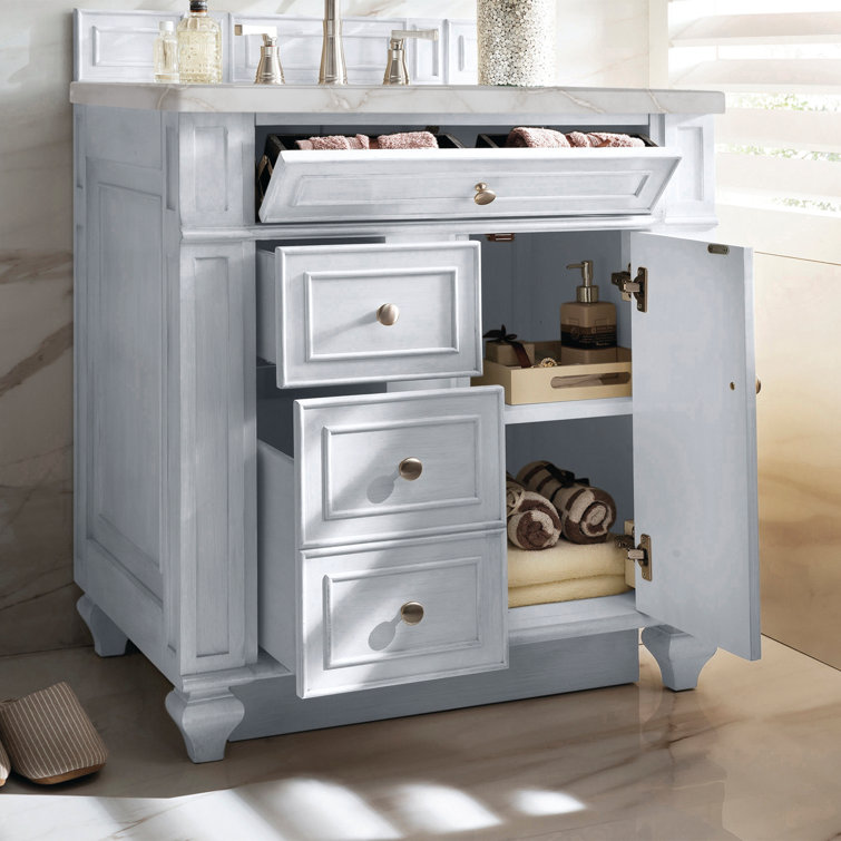 Bright White MDF Single Freestanding Bathroom Vanity with Backsplash