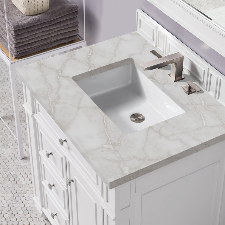 Bright White MDF Single Freestanding Bathroom Vanity with Backsplash