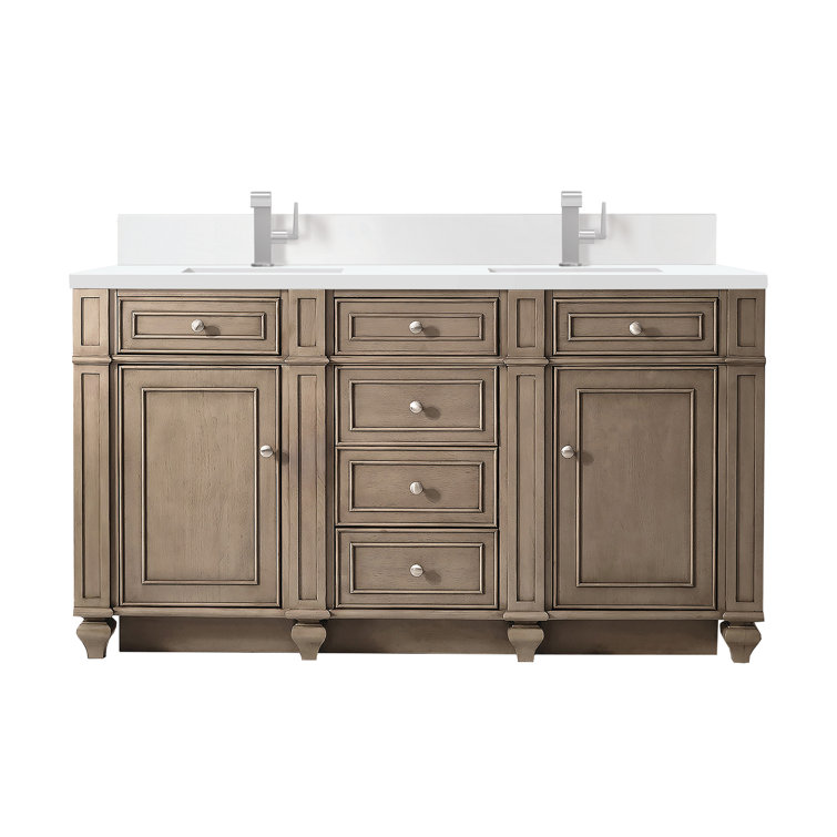 Bristol 60" Double Vanity in Whitewashed Walnut with Quartz Top