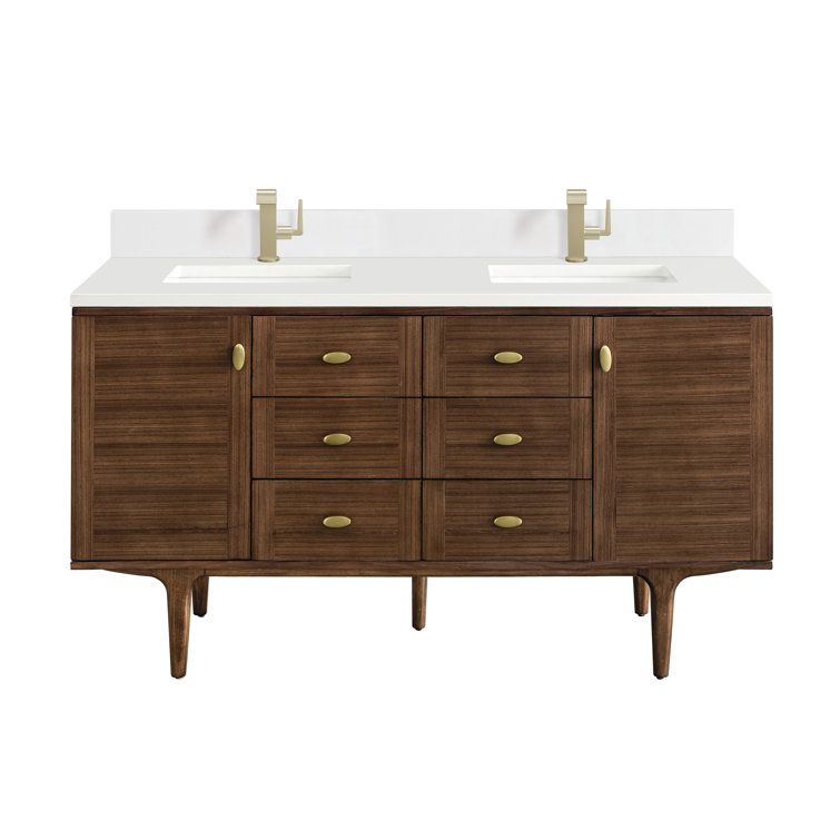 Amberly 60" Walnut Double Vanity with White Quartz Top