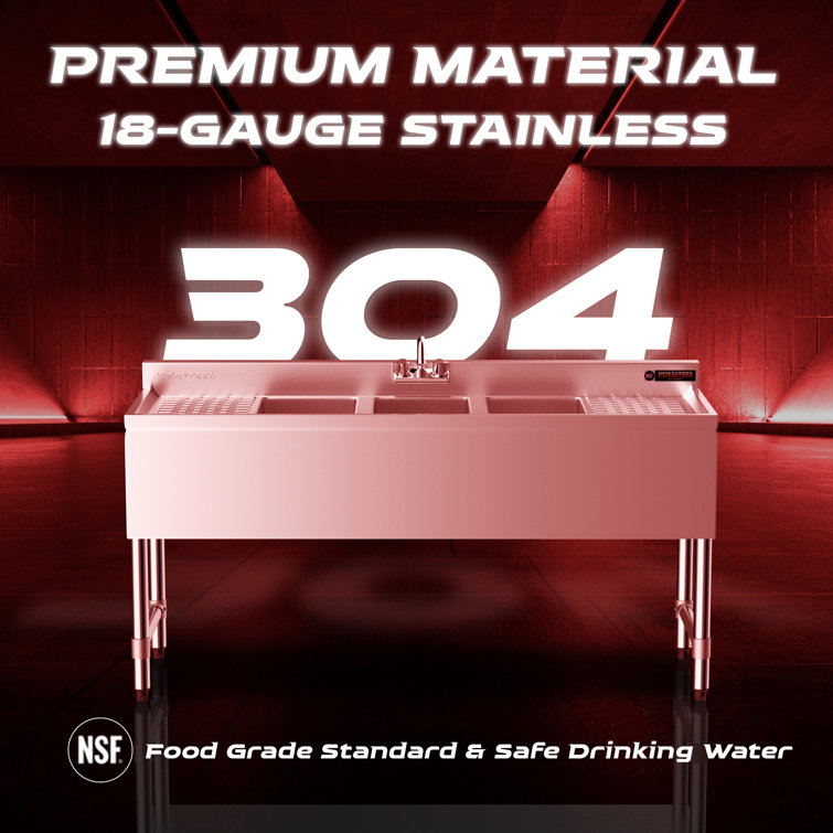 Stainless Steel Triple Basin Commercial Sink with Double Drainboards