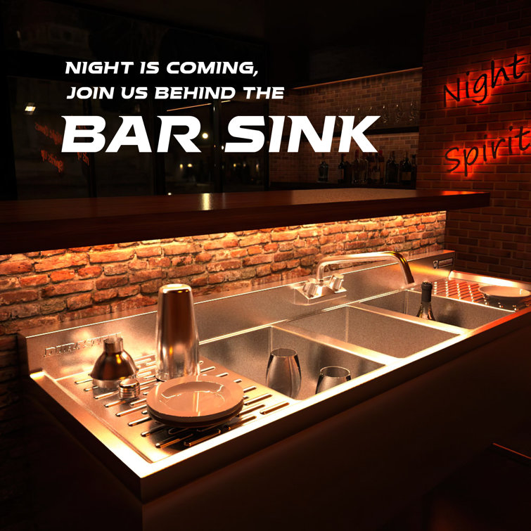 Stainless Steel Triple Bowl Commercial Bar Sink with Chrome Faucet