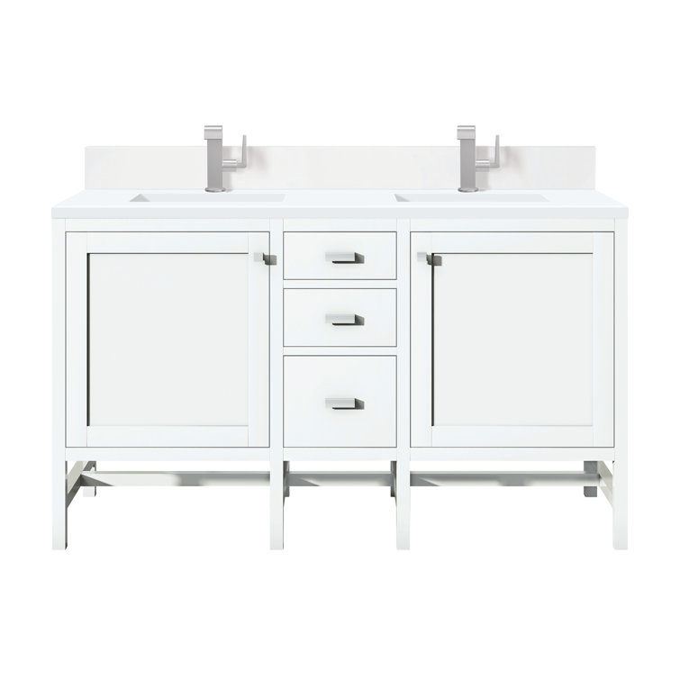 Addison 60" Glossy White Double Freestanding Vanity with Porcelain Sinks