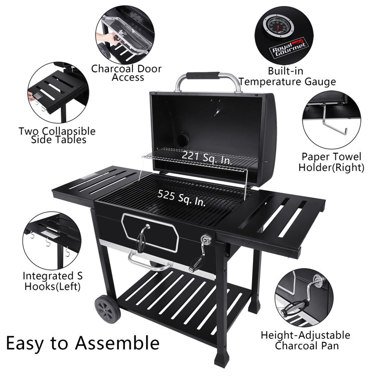 Royal Gourmet Black Stainless Steel 30-Inch Charcoal Grill with Smoker