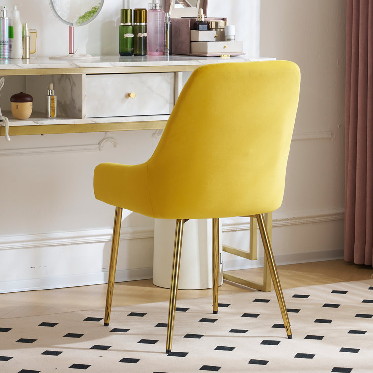 Mustard Velvet Upholstered Side Chair with Gold Metal Legs