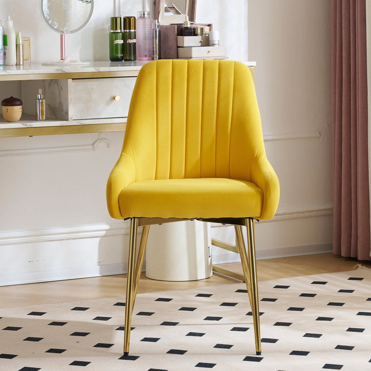 Mustard Velvet Upholstered Side Chair with Gold Metal Legs