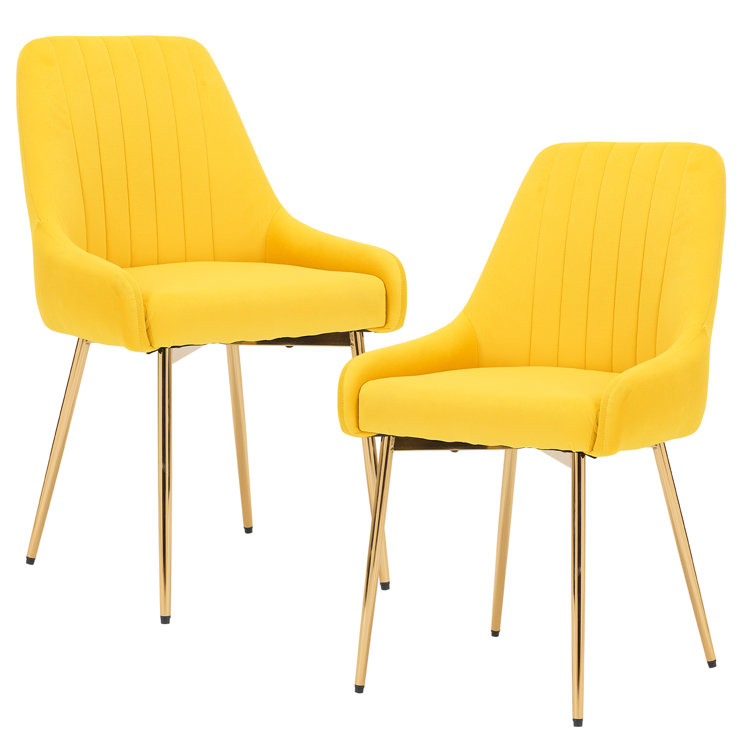 Mustard Velvet Upholstered Side Chair with Gold Metal Legs