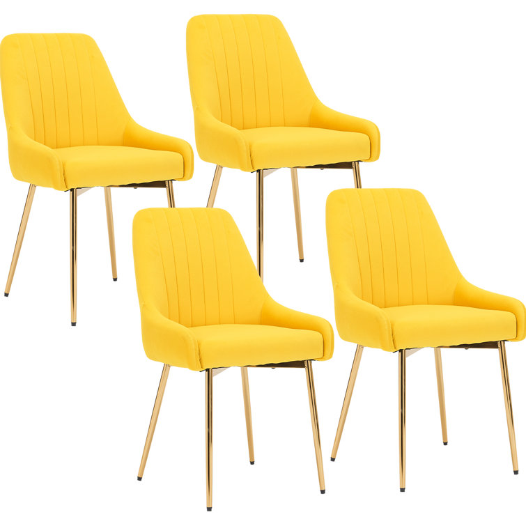 Mustard Velvet Upholstered Side Chair with Gold Metal Legs