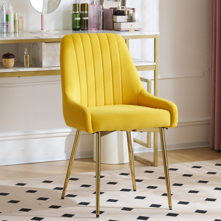 Mustard Velvet Upholstered Side Chair with Gold Metal Legs
