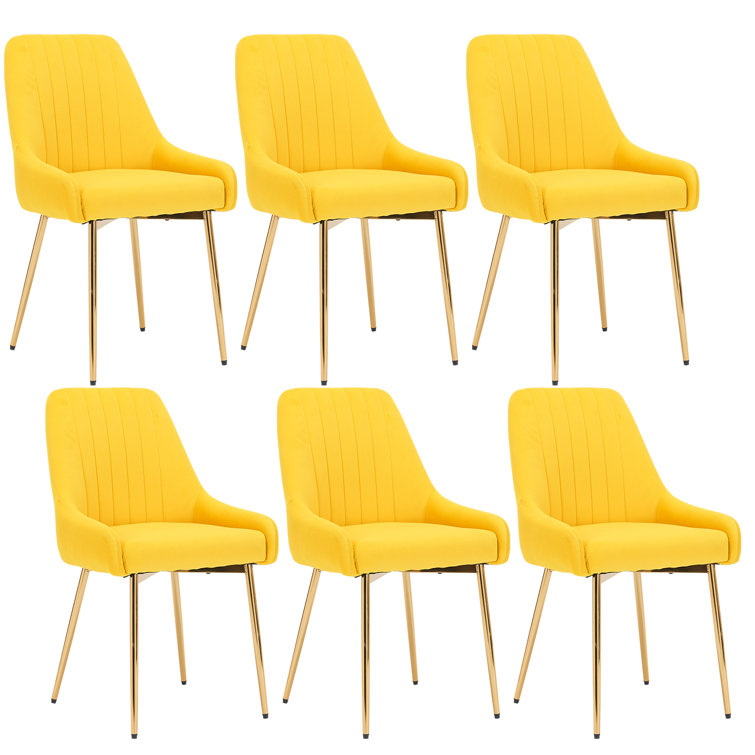 Mustard Velvet Upholstered Side Chair with Gold Metal Legs