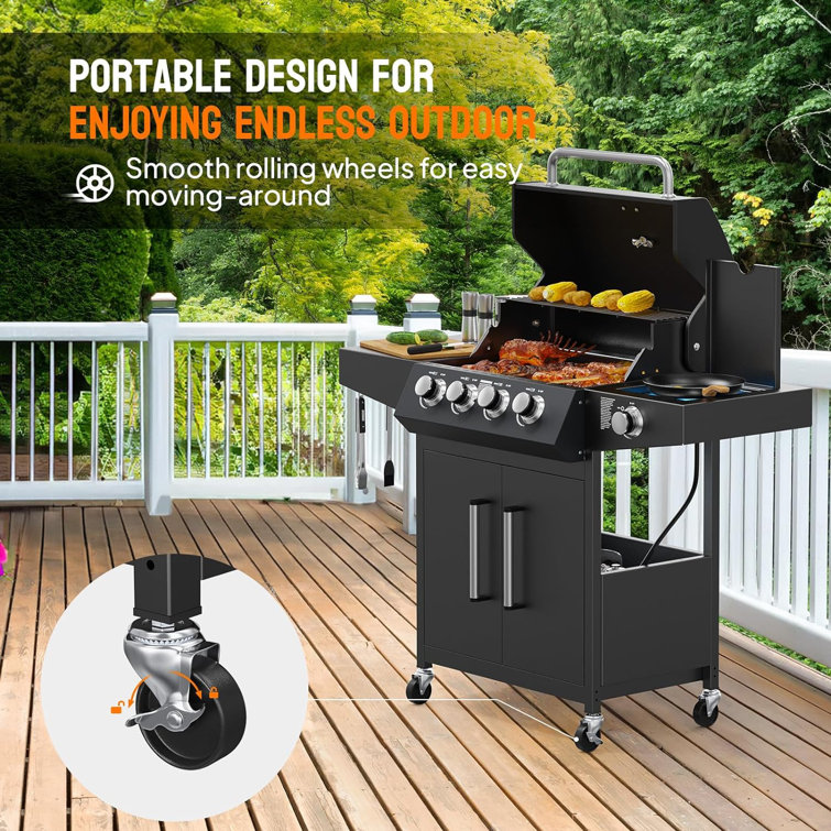 Stainless Steel 4-Burner Propane Gas Grill with Side Burner