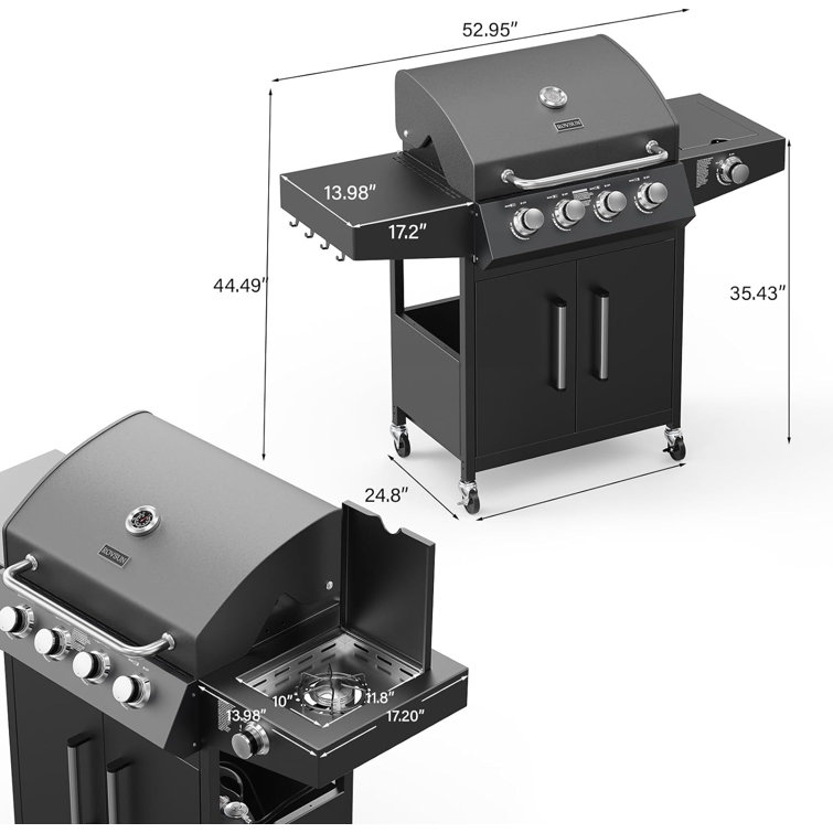 Stainless Steel 4-Burner Propane Gas Grill with Side Burner