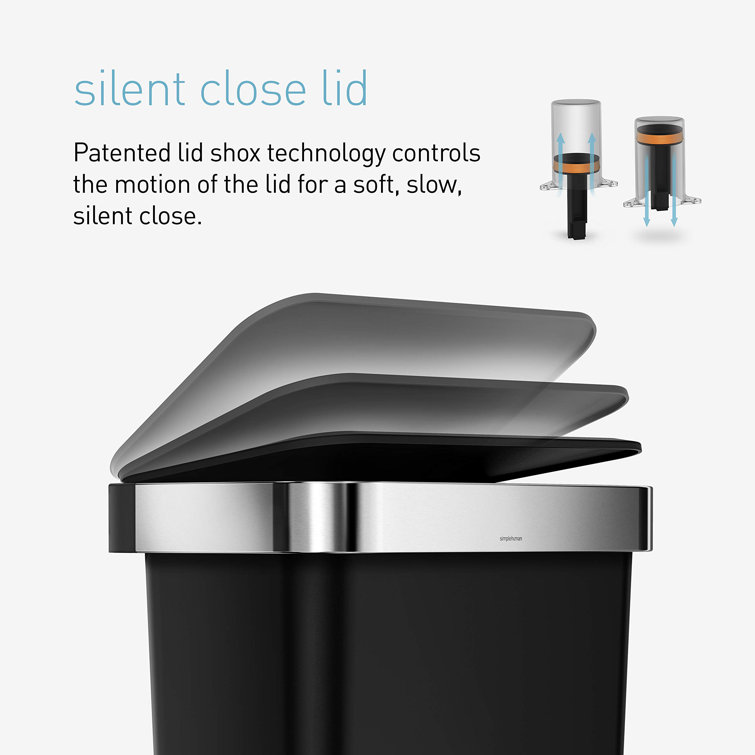 Black Plastic Rectangular Step Trash Can with Silent-Close Lid