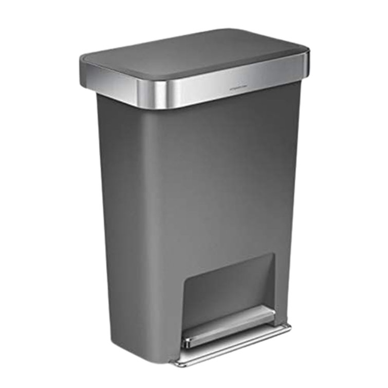 Gray Plastic Rectangular Step Trash Can with Silent Lid