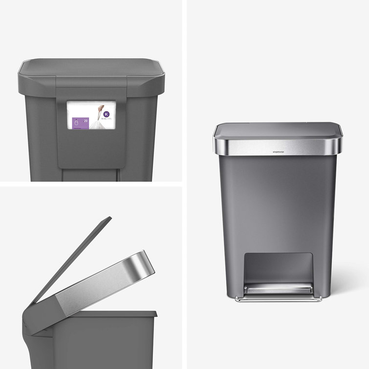 Gray Plastic Rectangular Step Trash Can with Silent Lid