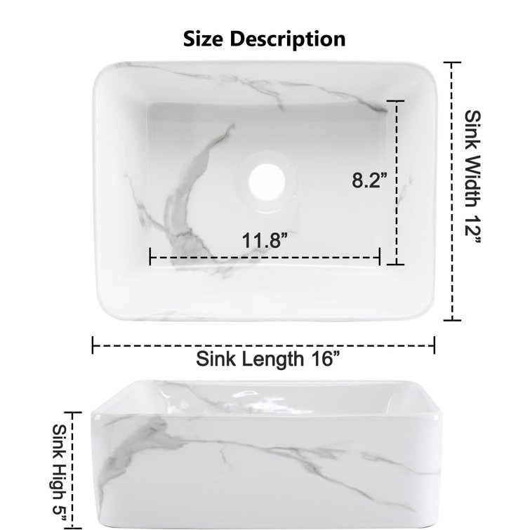Rectangular White Ceramic Above-Counter Bathroom Sink with Faucet