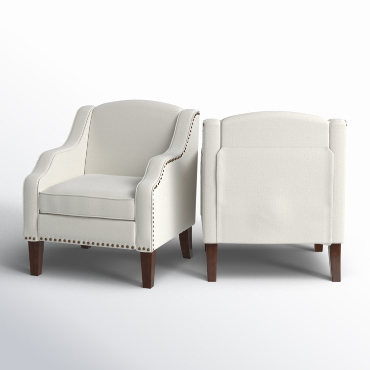 Ivory Polyester Nailhead Trim Armchair Set with Wood Legs