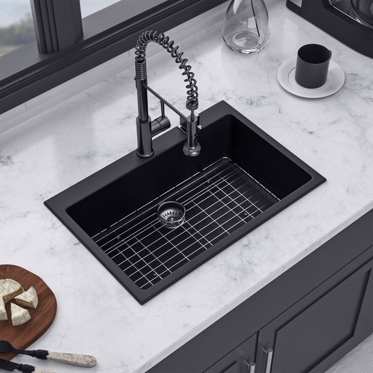 33'' Matte Black Quartzite Single Bowl Kitchen Sink