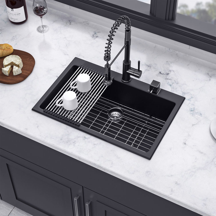 33'' Matte Black Quartzite Single Bowl Kitchen Sink