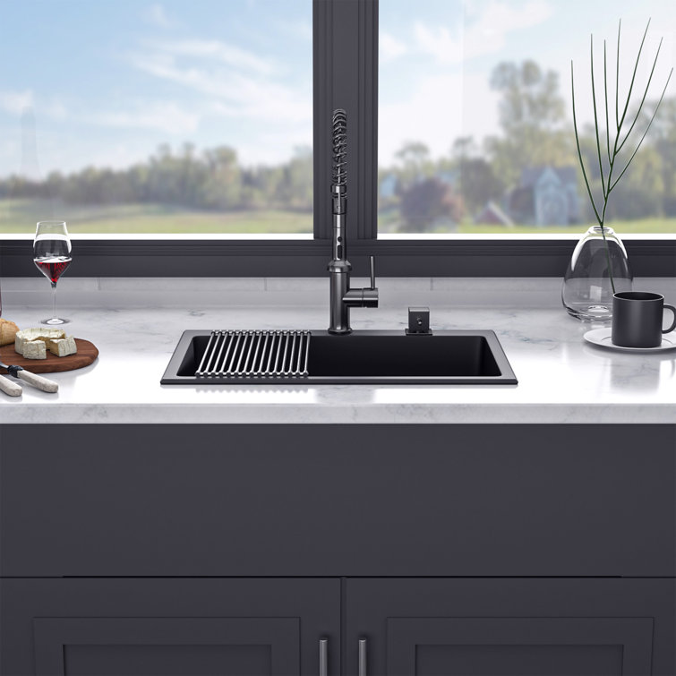 33'' Matte Black Quartzite Single Bowl Kitchen Sink
