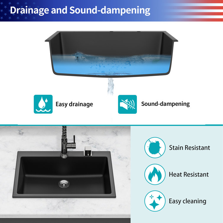 33'' Matte Black Quartzite Single Bowl Kitchen Sink
